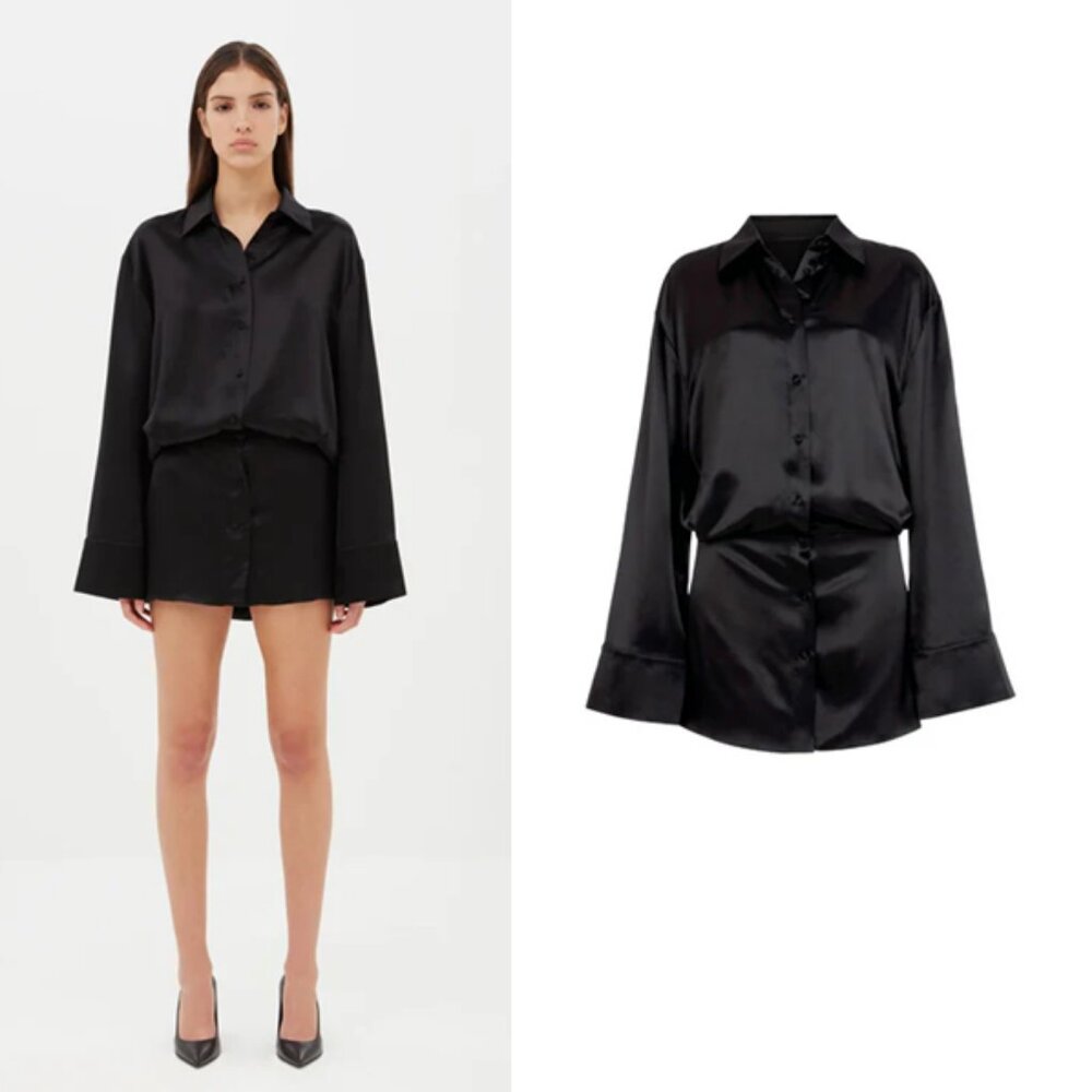 Aexae Silk Shirt Dress in Black Small NWT